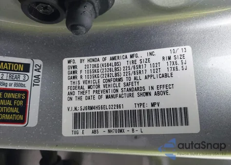 2014 Honda Cr-V Ex z USA, uszkodzony, nr VIN 5J6RM4H56EL022961